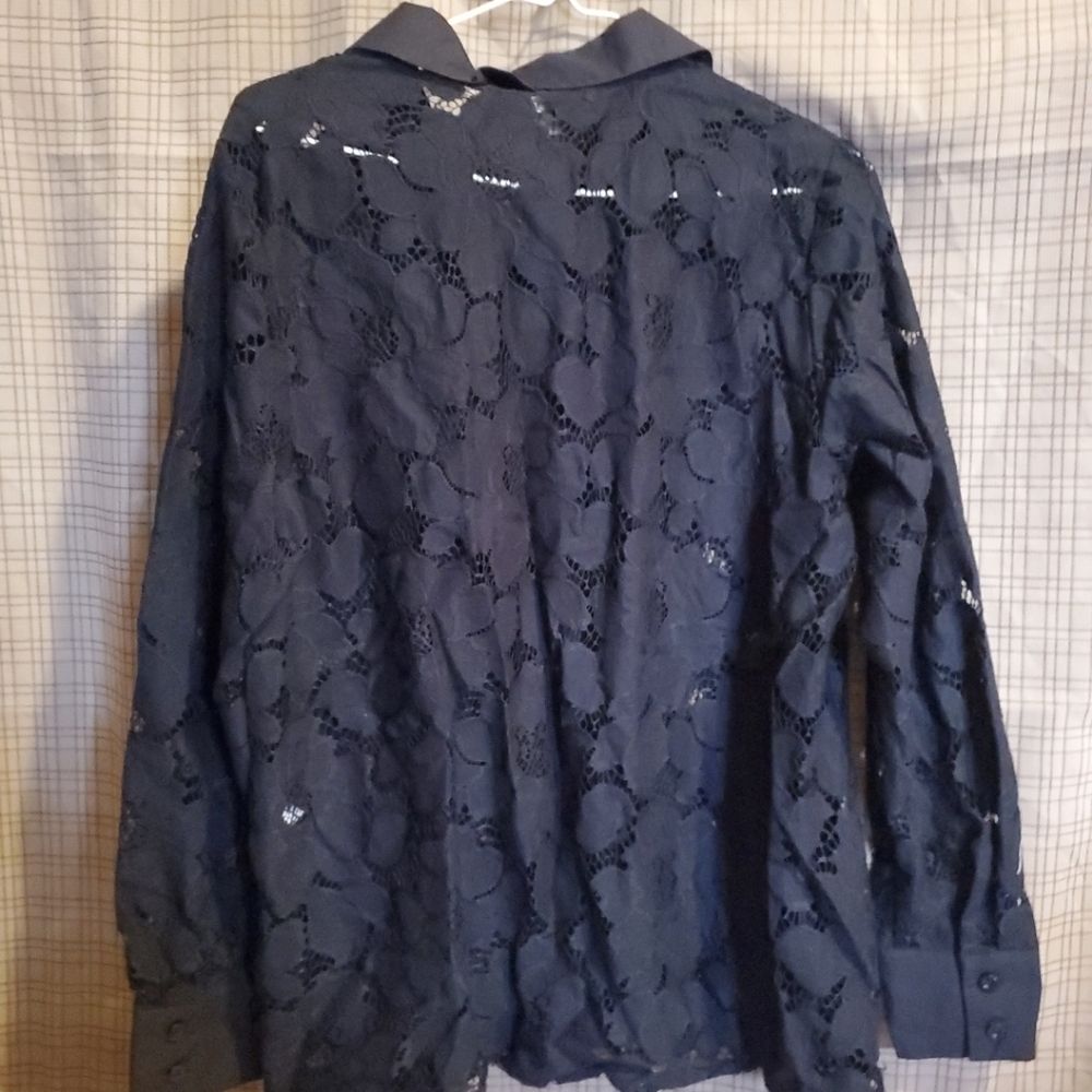 Marc New York Black Lace Button-Up Shirt / Size Med. Long Sleeve - Picture 3 of 16